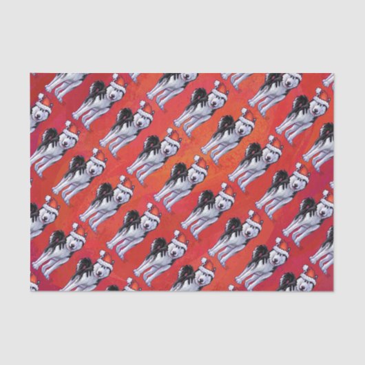 Papier Mousseline Husky à Santa Hat Sur Rouge (Recto)