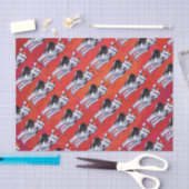 Papier Mousseline Husky à Santa Hat Sur Rouge (Artisanat)