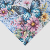 Papier Mousseline Hydrangea Bleu Aquarelle & Papillons (Détail)