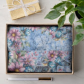Papier Mousseline Hydrangea Bleu Aquarelle & Papillons (Cadeau)