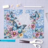 Papier Mousseline Hydrangea Bleu Aquarelle & Papillons (Artisanat)