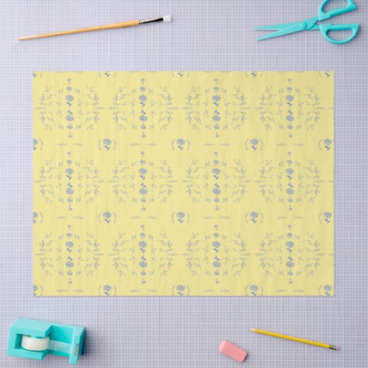 Papier Mousseline Hydrangea Block Motif jaune et bleu (Artisanat)