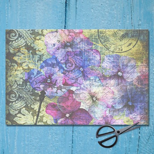 Papier Mousseline Hydrangea Petals Floral Ephemera Découpage