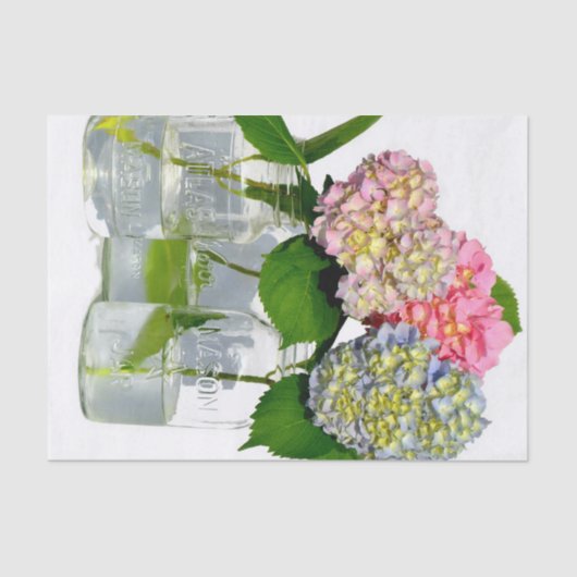 Papier Mousseline Hydrangeas et jarre de Mason (Recto)