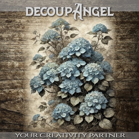 Papier Mousseline hydrangées bleues vintages - découpage