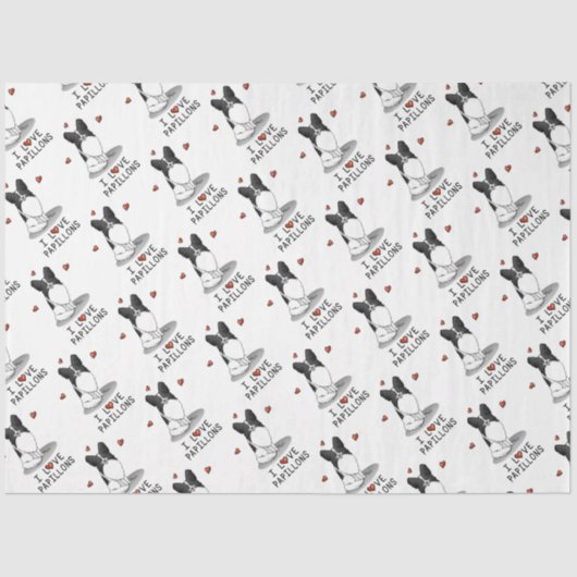 Papier Mousseline I Love Papillons (blanc & noir) Coeurs Chiens mign (Recto)