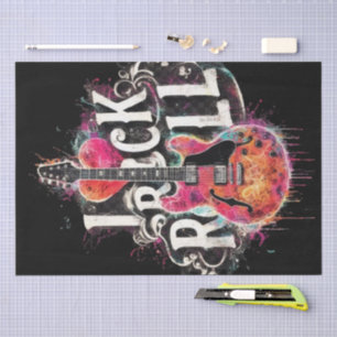 Papier Mousseline I Love Rock N Roll Guitare Electrique Découpage