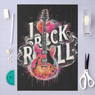 Papier Mousseline I Love Rock N Roll Guitare Electrique Découpage