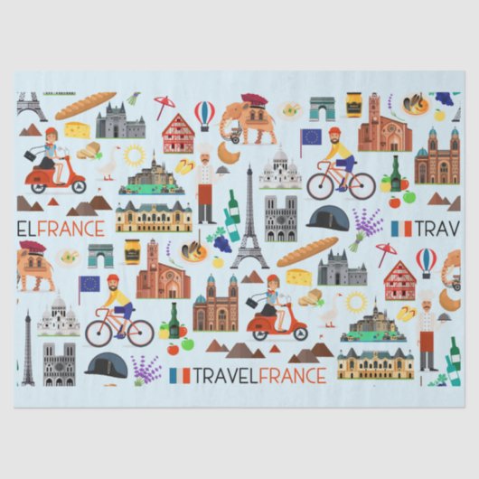 Papier Mousseline Icônes de voyage France Design (Recto)