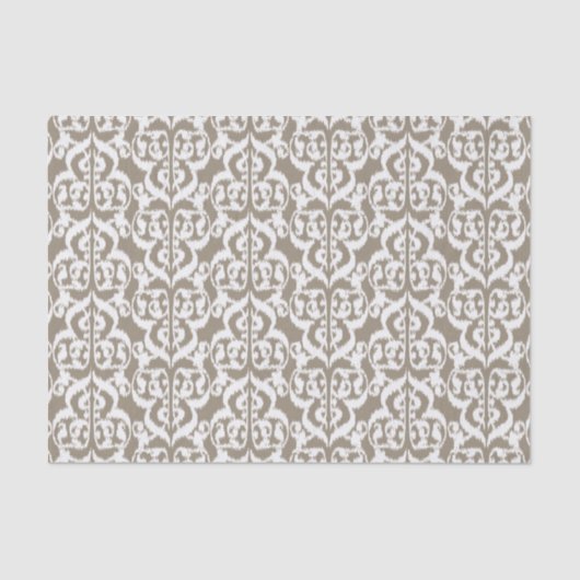 Papier Mousseline Ikat Moorish Damask - taupe tan et blanc (Recto)