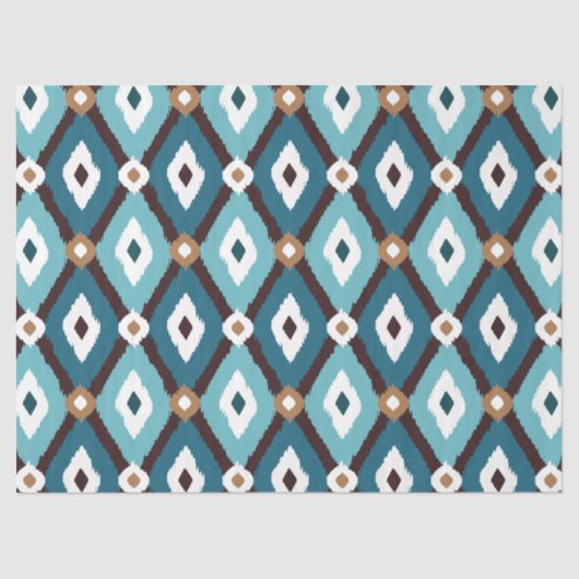 Papier Mousseline Ikat Motif Découpage Turquoise et Brown (Recto)