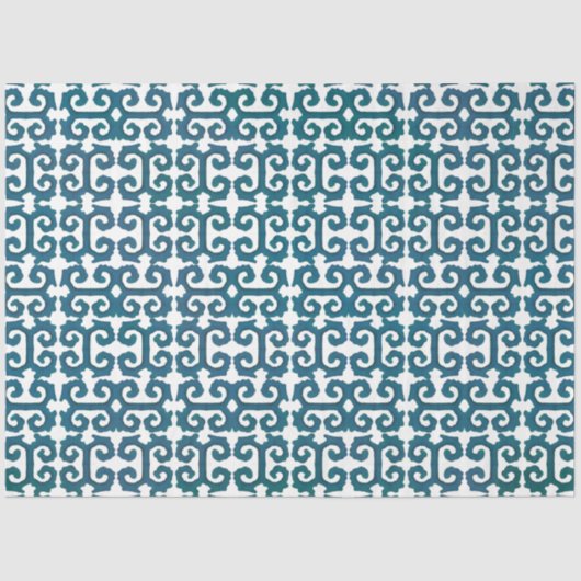 Papier Mousseline IKAT Motif tribal Turquoise bleu grec clé découpag (Recto)