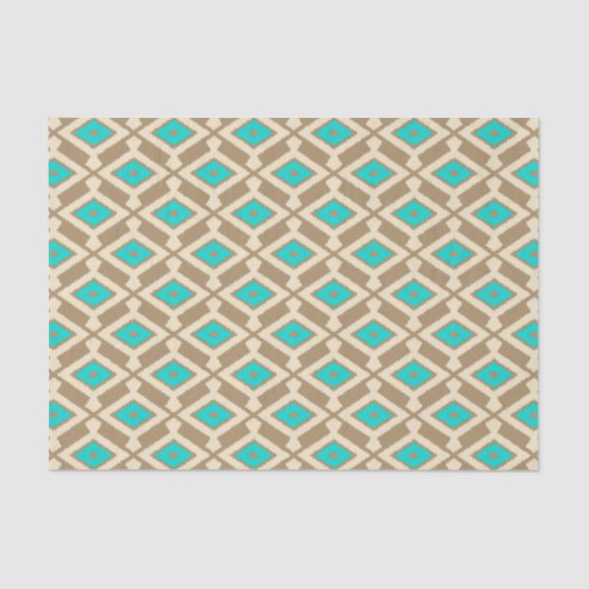 Papier Mousseline Ikat Motif - Turquoise, Taupe et Beige (Recto)