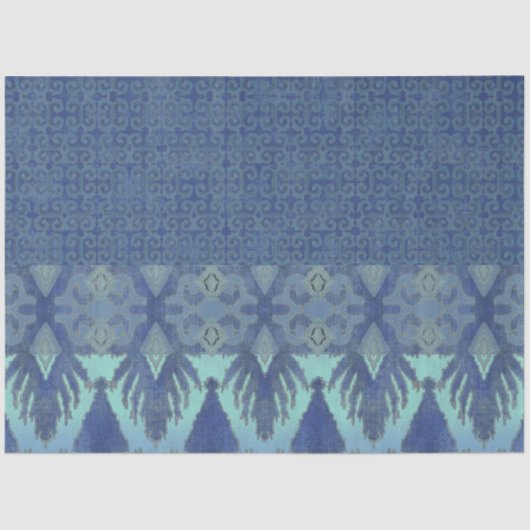 Papier Mousseline IKAT Tribal Motif Navy Turquoise Blue Decoupage (Recto)
