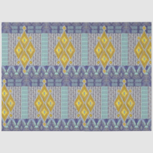 Papier Mousseline IKAT Vintage tapis antiquité Tribal bleu et jaune