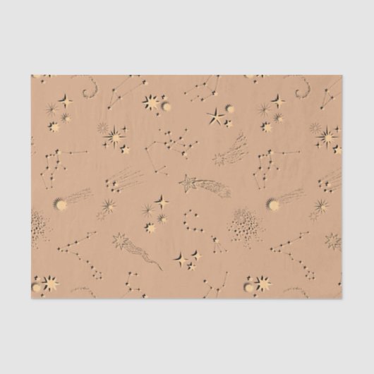 Papier Mousseline illusion 3D étoiles constellations lunes beige (Recto)