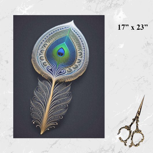 Papier Mousseline Illustration Abstraite de plumes de paon d'or Gran