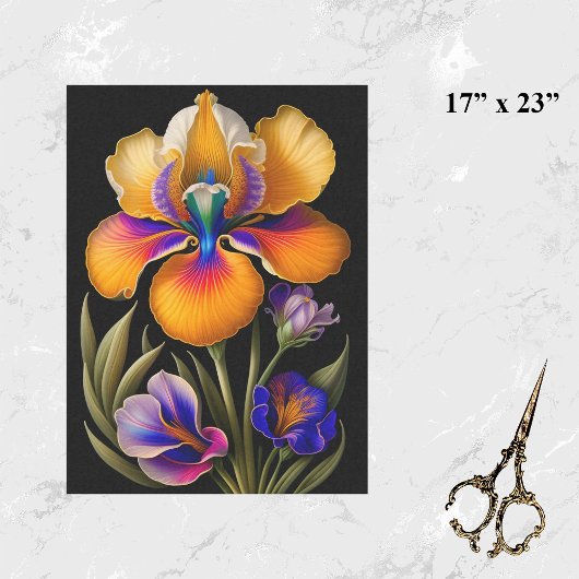 Papier Mousseline Illustration botanique florale jaune Grand