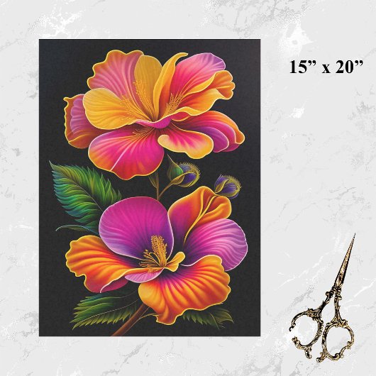 Papier Mousseline Illustration botanique rose floral