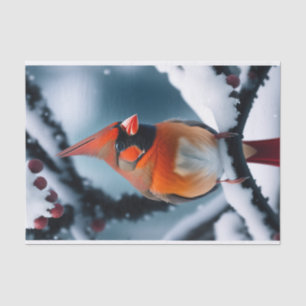 Papier Mousseline Illustration Cardinal Red Winter Snow Tree