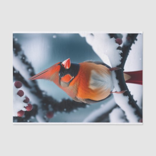 Papier Mousseline Illustration Cardinal Red Winter Snow Tree (Recto)