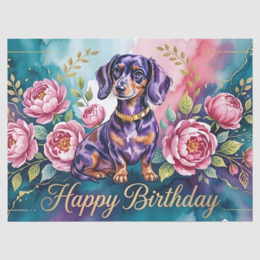 Papier Mousseline Illustration d'anniversaire de teckel (Recto)