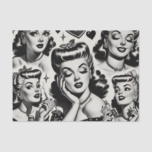 Papier Mousseline Illustration de fille Vintage (Recto)