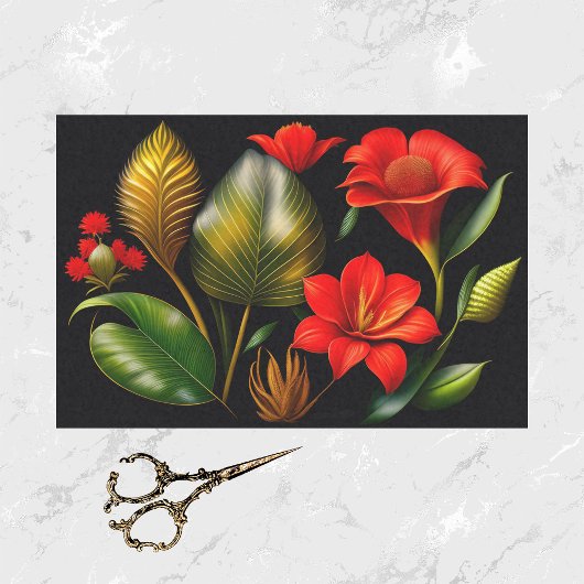 Papier Mousseline Illustration de la flore rouge tropicale