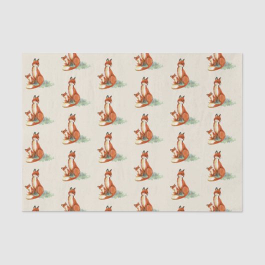 Papier Mousseline Illustration de l'aquarelle Momma Fox et Baby (Recto)