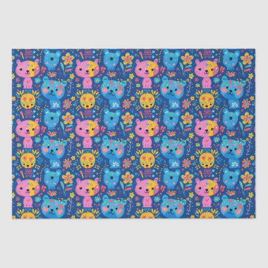 Papier Mousseline Illustration de l'ours en peluche mignonne Bleu En (Recto)