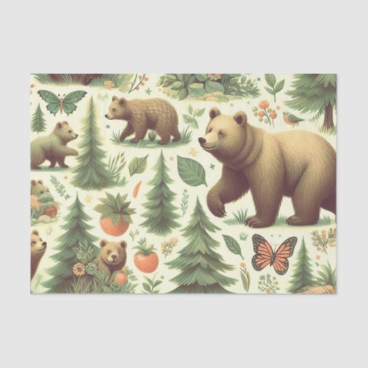 Papier Mousseline Illustration de l'ours Vintage (Recto)