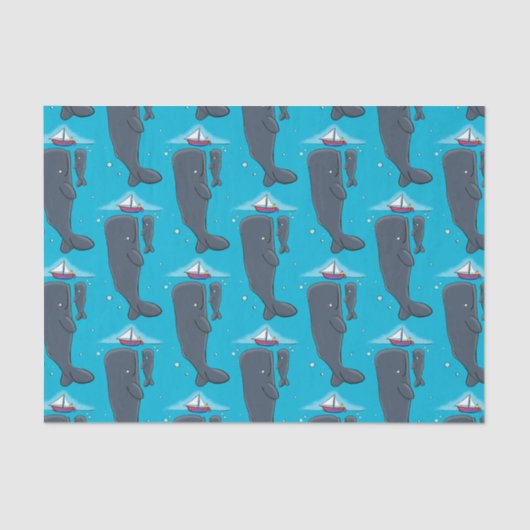 Papier Mousseline Illustration de mignons baleines et voiliers (Recto)