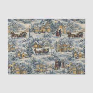 Papier Mousseline Illustration de Noël d'un village enneigé victorie