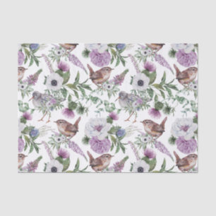 Papier Mousseline Illustration de pinsons floraux violets et verts