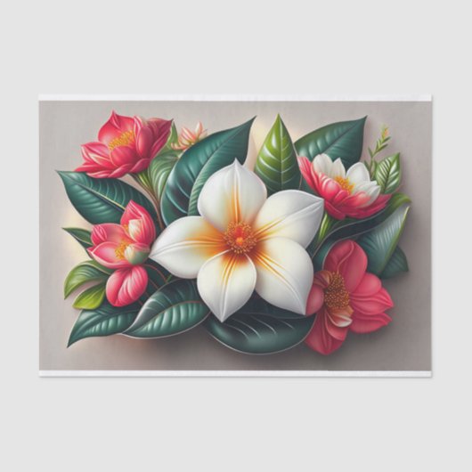 Papier Mousseline Illustration du bouquet tropical blanc rouge flora (Recto)