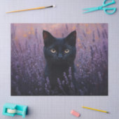 Papier Mousseline Illustration d'un chat noir dans un champ de lavan (Artisanat)
