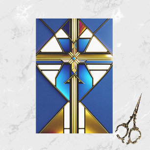 Papier Mousseline Illustration en verre doré croisé bleu