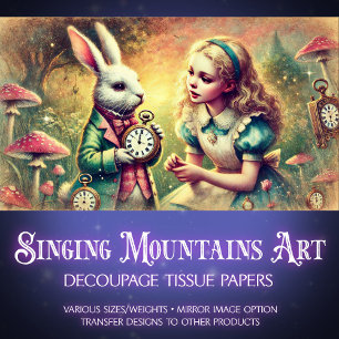 Papier Mousseline Illustration Fantastique Vintage Alice Lapin Décou