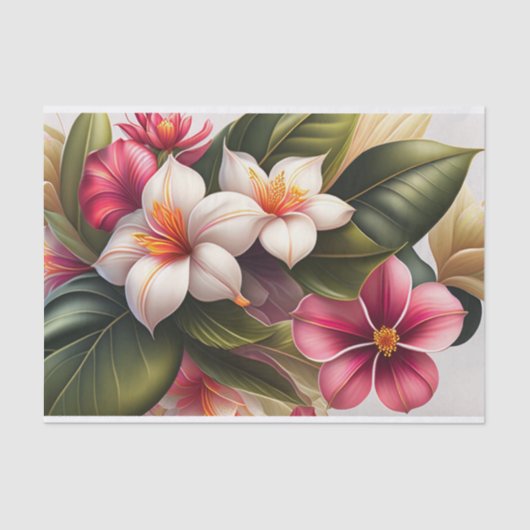Papier Mousseline Illustration florale rouge tropical (Recto)