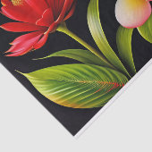 Papier Mousseline Illustration florale Tropicale Rouge Jaune (Détail)