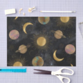 Papier Mousseline Illustration Gold Sun Moon Planètes Space (Artisanat)
