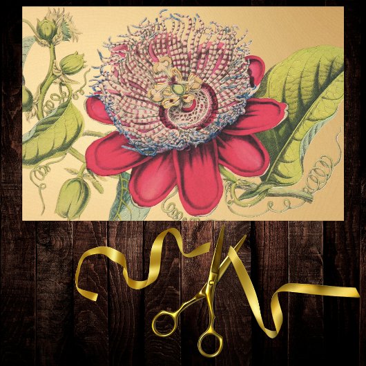 Papier Mousseline Illustration Passionflower Vintage Red Gold