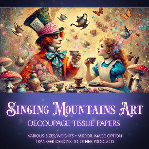 Papier Mousseline Illustration vintage Alice Mad Hatter Découpage