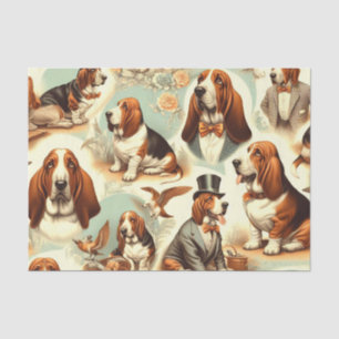 Papier Mousseline Illustration vintage Basset Hound en toute transpa