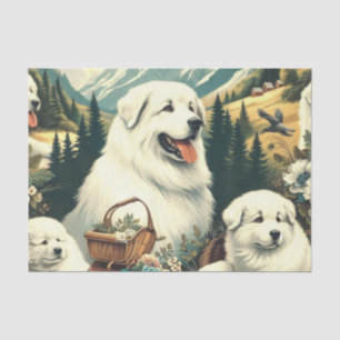 Papier Mousseline Illustration vintage des chiens des Grands Pyrénée