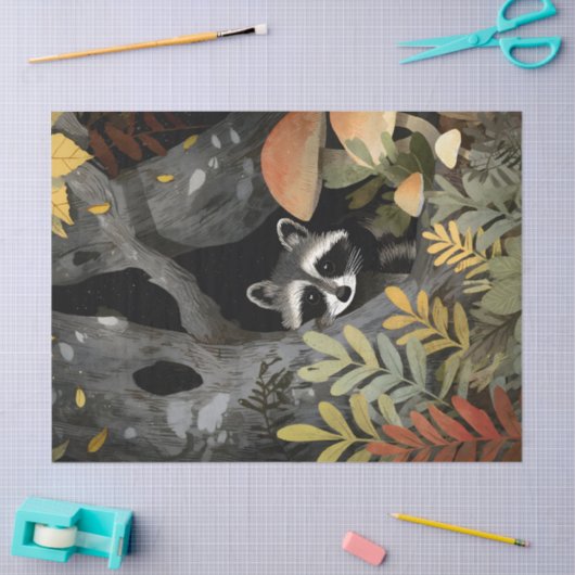 Papier Mousseline Illustration Whimsical Raccoon caché (Artisanat)