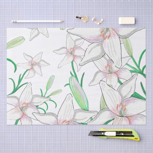 Papier Mousseline Illustration White Lily (Artisanat)