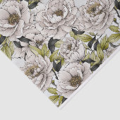 Papier Mousseline Illustration White Peonies avec Feuilles vert clai (Détail)