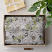 Papier Mousseline Illustration White Peonies avec Feuilles vert clai (Cadeau)