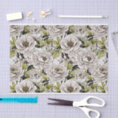 Papier Mousseline Illustration White Peonies avec Feuilles vert clai (Artisanat)